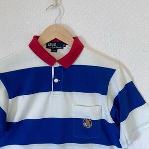Vintage Cookie Patch Striped Rugby Polo Shirt Size M Made in USA Stadium